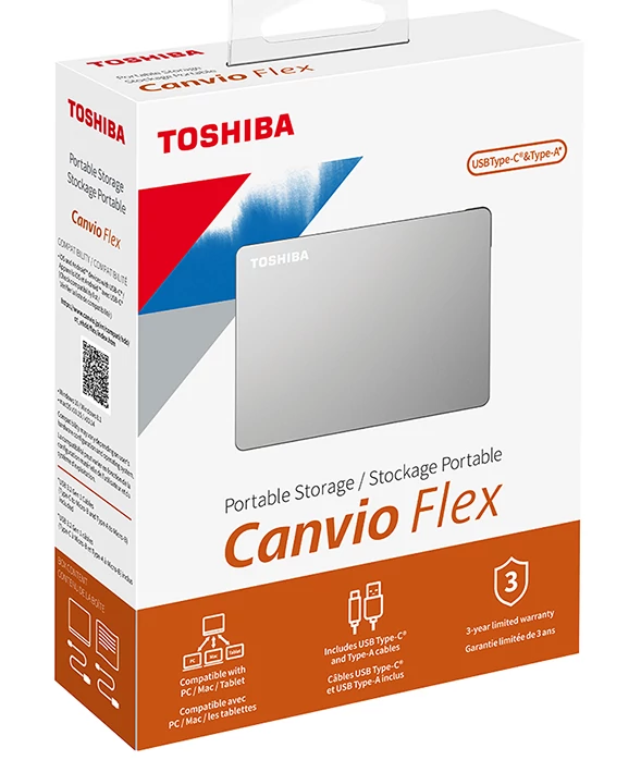 TOSHIBA CANVIO FLEX 2,5 COL USB 3.0 KÜLSŐ MEREVLEMEZ 4TB EZÜST