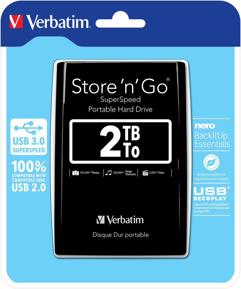 VERBATIM USB 3.0 HDD 2,5 STORE N GO 2TB FEKETE