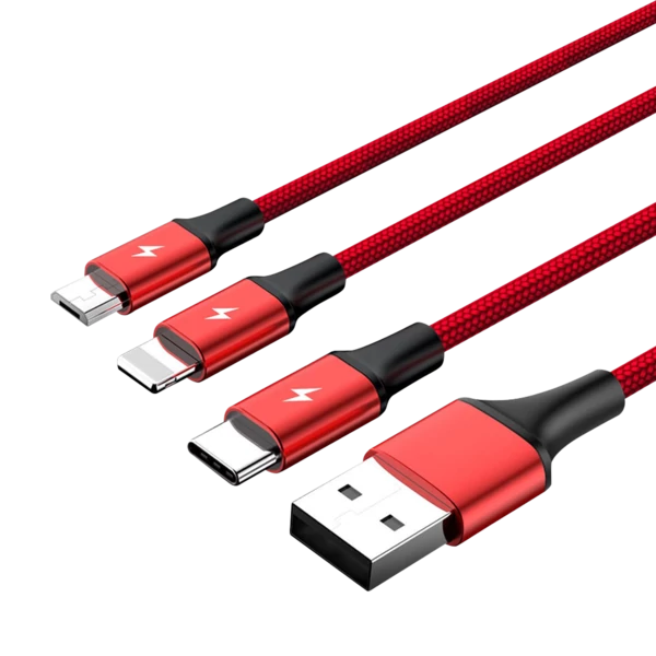UNITEK C4049RD 3-IN-1 USB TYPE-C/MICRO USB/APPLE LIGHTNING KÁBEL 1,2m PIROS