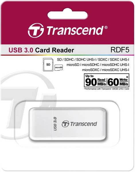 TRANSCEND RDF5 USB 3.0/USB 3.1 MICRO SD/MICRO SDHC/MICRO SDXC SD/SDHC/SDXC MEMÓRIAKÁRTYA OLVASÓ FEHÉR