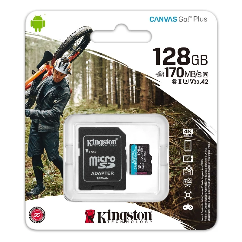 KINGSTON CANVAS GO PLUS MICRO SDXC 128GB + ADAPTER CLASS 10 UHS-I U3 A2 V30 170/90 MB/s