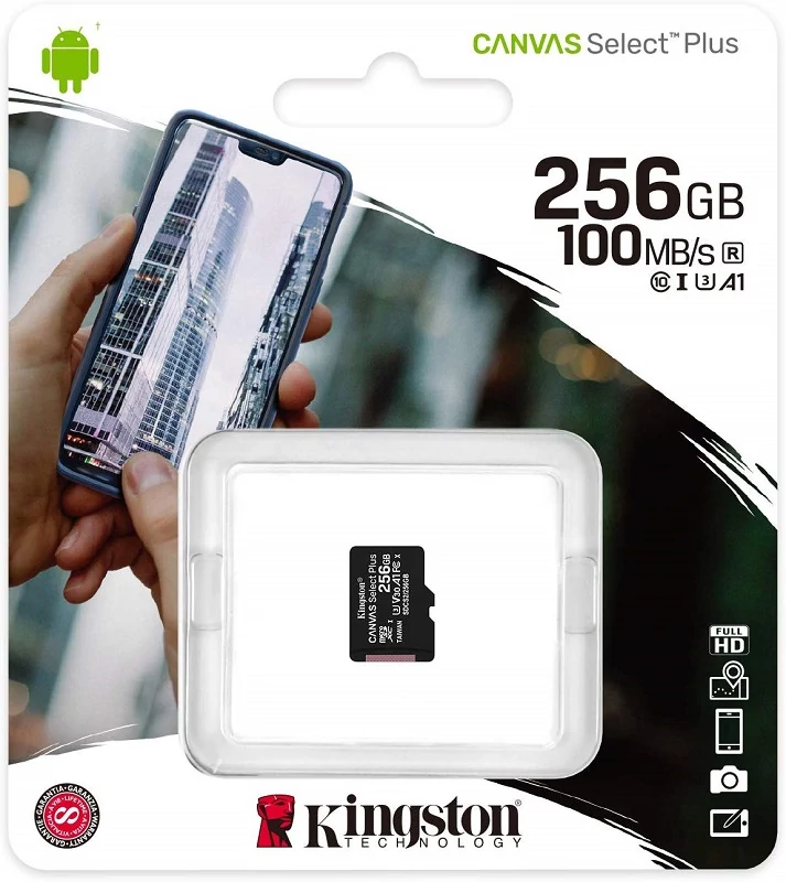 KINGSTON CANVAS SELECT PLUS MICRO SDXC 256GB CLASS 10 UHS-I U3 A1 V30 (100/85 MB/s)