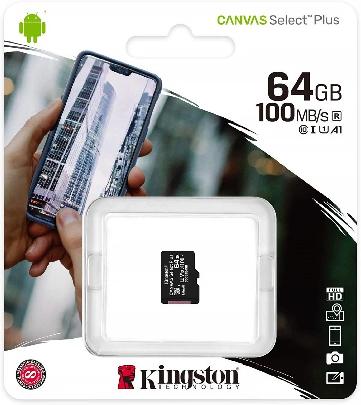 KINGSTON CANVAS SELECT PLUS MICRO SDXC 64GB CLASS 10 UHS-I U1 A1 V10 (100 MB/s)