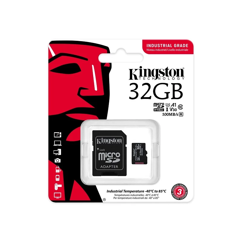 KINGSTON INDUSTRIAL GRADE MICRO SDHC 32GB + ADAPTER CLASS 10 UHS-I U3 A1 V30 100/80 MB/s