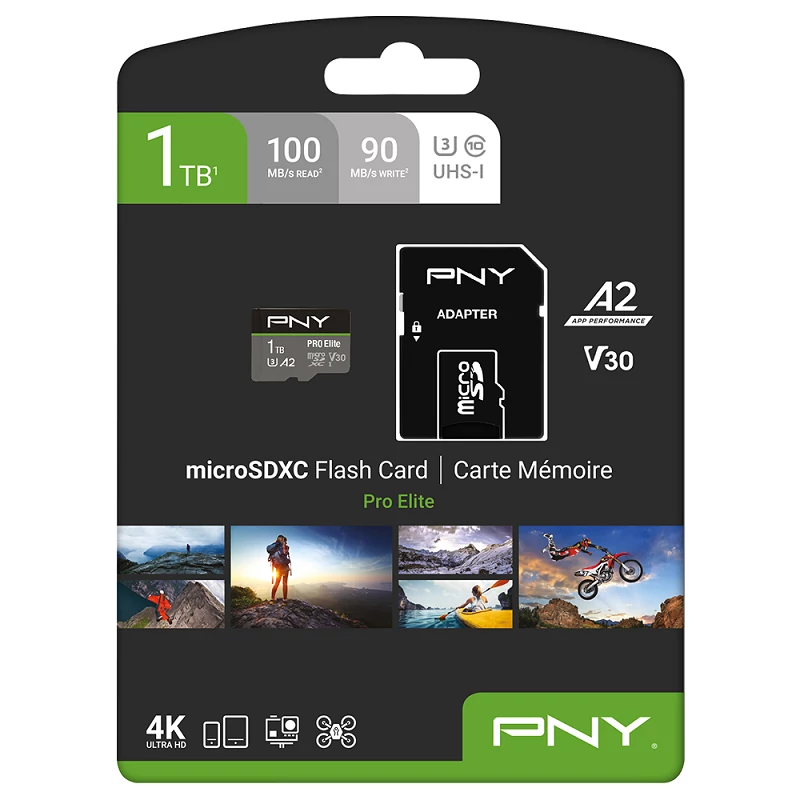 PNY PRO ELITE MICRO SDXC 1TB + ADAPTER CLASS 10 UHS-I U3 A2 V30 100/90 MB/s