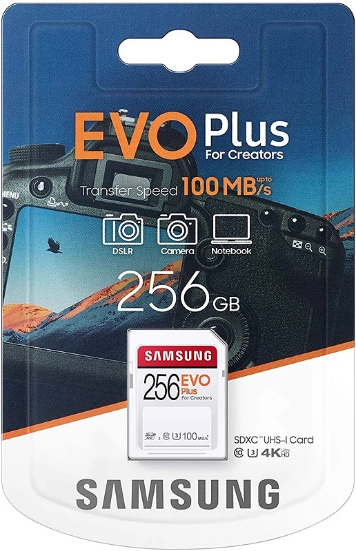 SAMSUNG EVO PLUS SDXC 256GB CLASS 10 UHS-I U3 100 MB/s OLVASÁSI SEBESSÉG