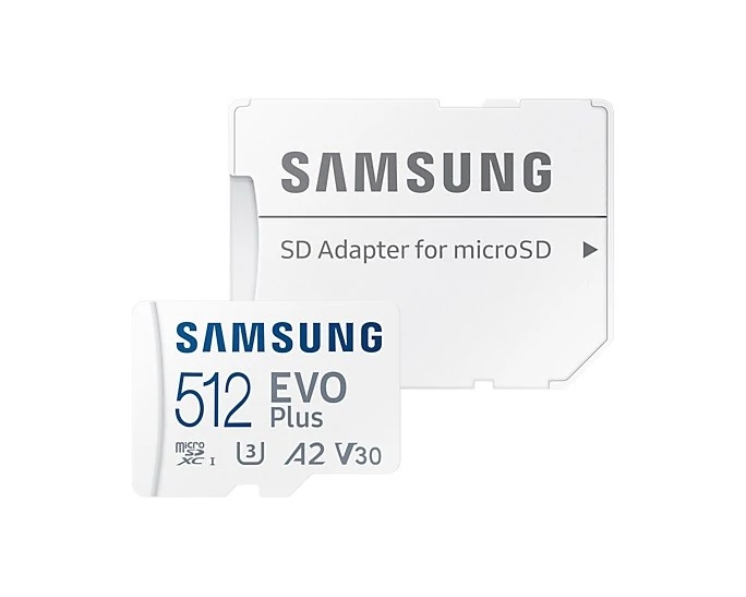 SAMSUNG EVO PLUS (2021) MICRO SDXC 512GB + ADAPTER CLASS 10 UHS-I U3 A2 V30 (130 MB/s ADATÁTVITELI SEBESSÉG)