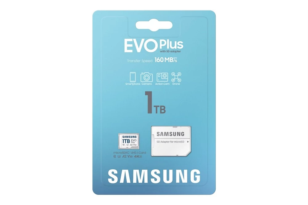 SAMSUNG EVO PLUS (2024) MICRO SDXC 1TB + ADAPTER CLASS 10 UHS-I U3 A2 V30 (160 MB/s ADATÁTVITELI SEBESSÉG)