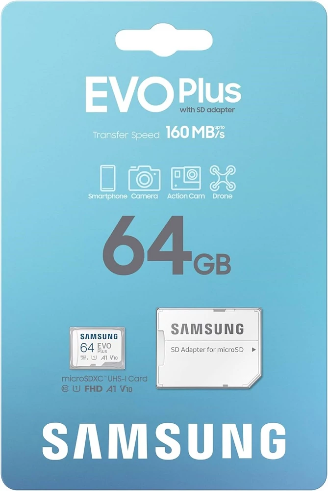 SAMSUNG EVO PLUS (2024) MICRO SDXC 64GB + ADAPTER CLASS 10 UHS-I U1 A1 V10 (160 MB/s ADATÁTVITELI SEBESSÉG)
