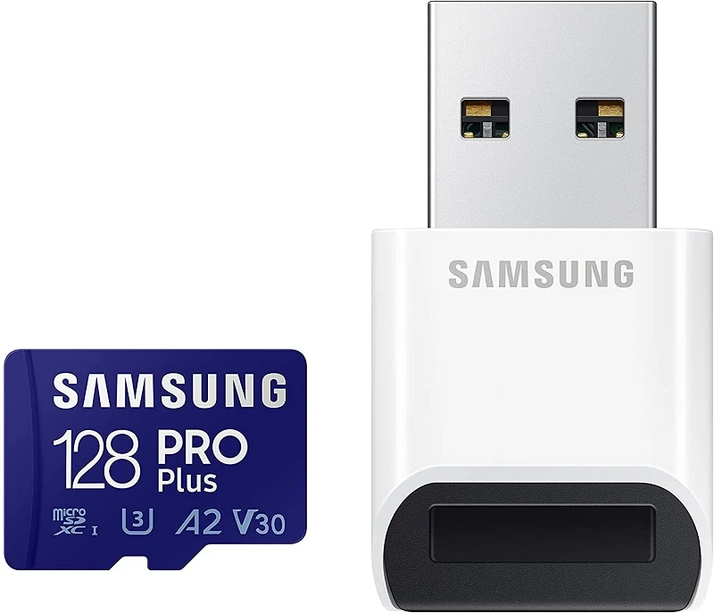 SAMSUNG PRO PLUS (2021) MICRO SDXC 128GB CLASS 10 UHS-I U3 A2 V30 160/120 MB/s + USB 3.0 MEMÓRIAKÁRTYA OLVASÓ