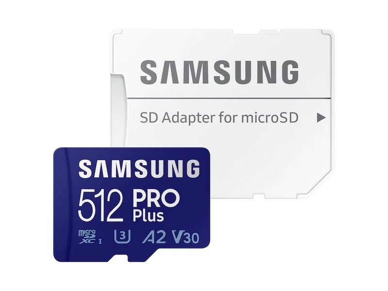 SAMSUNG PRO PLUS (2021) MICRO SDXC 512GB + ADAPTER CLASS 10 UHS-I U3 A2 V30 (160 MB/s ADATÁTVITELI SEBESSÉG)