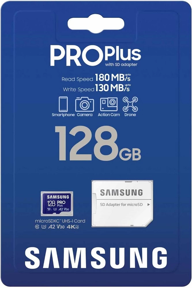 SAMSUNG PRO PLUS (2023) MICRO SDXC 128GB + ADAPTER CLASS 10 UHS-I U3 A2 V30 180/130 MB/s