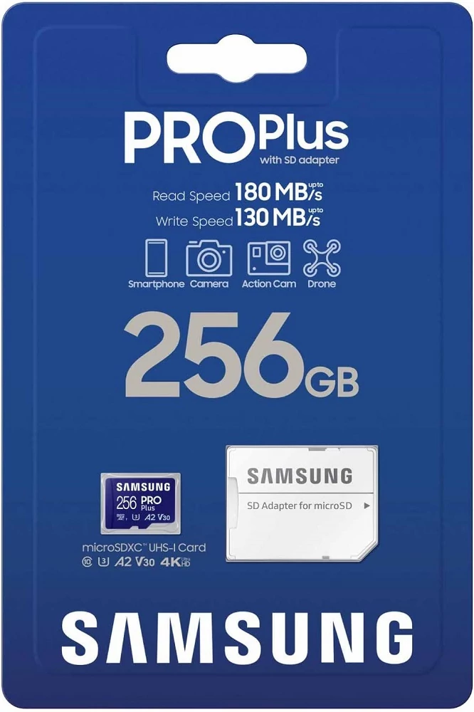 SAMSUNG PRO PLUS (2023) MICRO SDXC 256GB + ADAPTER CLASS 10 UHS-I U3 A2 V30 180/130 MB/s