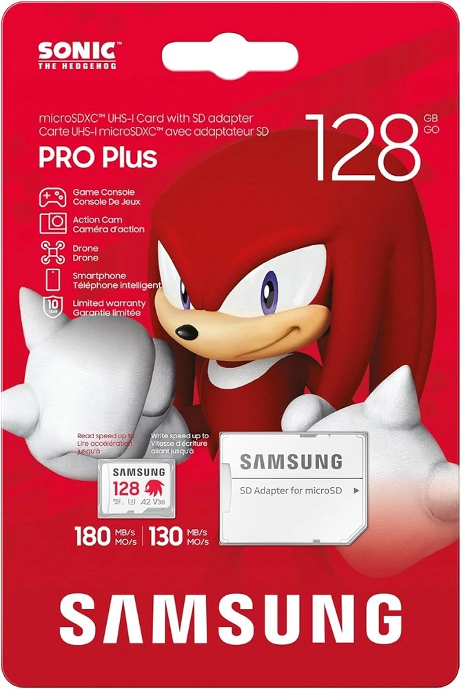 SAMSUNG PRO PLUS SONIC THE HEDGEHOG SERIES MICRO SDXC 128GB + ADAPTER CLASS 10 UHS-I U3 A2 V30 180/130 MB/s