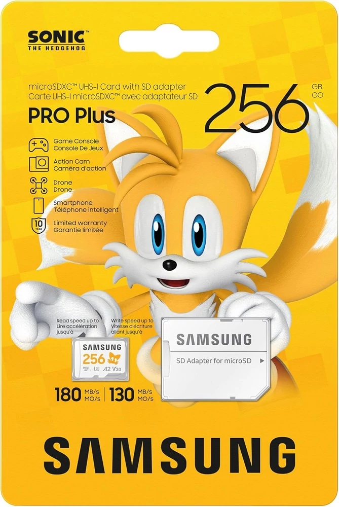 SAMSUNG PRO PLUS SONIC THE HEDGEHOG SERIES MICRO SDXC 256GB + ADAPTER CLASS 10 UHS-I U3 A2 V30 180/130 MB/s