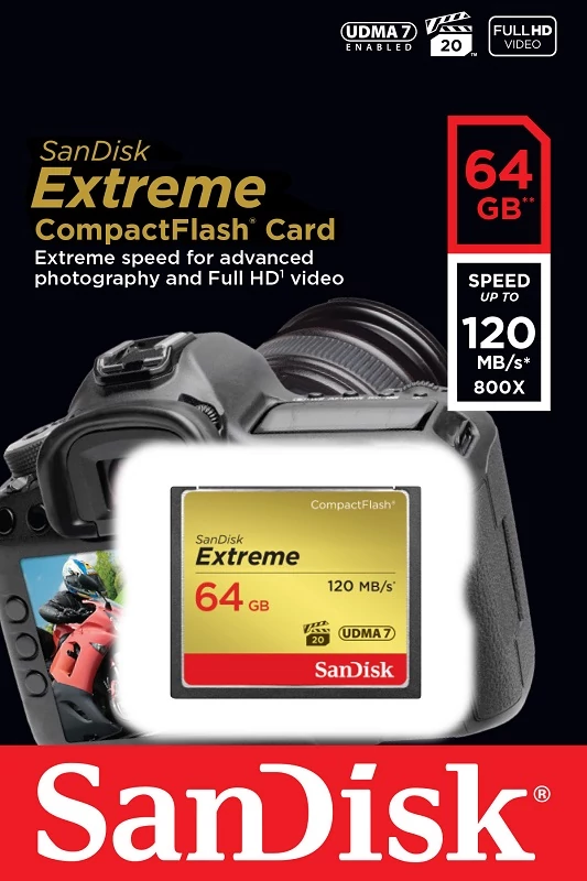 SANDISK COMPACT FLASH EXTREME UDMA7 MEMÓRIAKÁRTYA 120MB/s 64GB