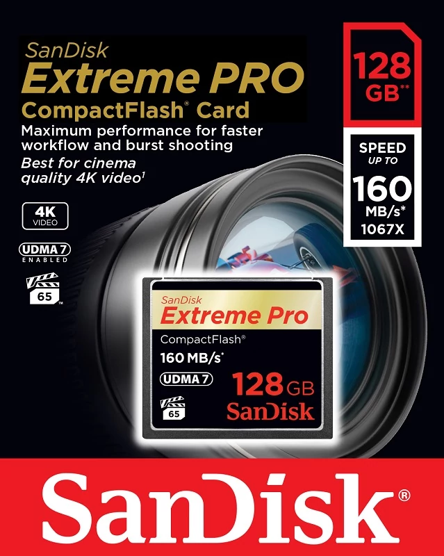 SANDISK COMPACT FLASH EXTREME PRO UDMA7 MEMÓRIAKÁRTYA 160/150 MB/s 128GB