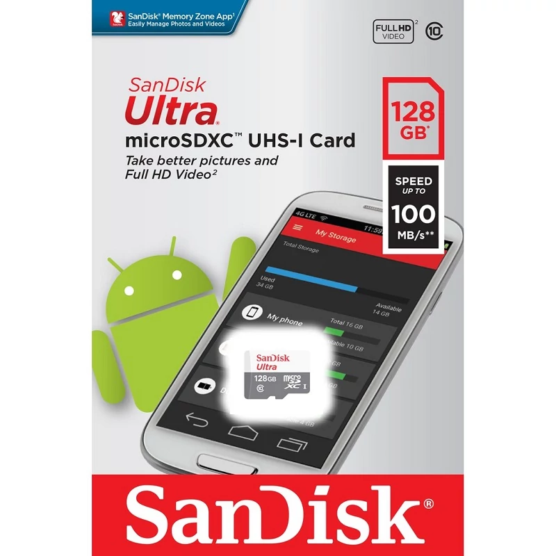 SANDISK ULTRA MICRO SDXC 128GB CLASS 10 UHS-I U1 ANDROID 100 MB/s OLVASÁSI SEBESSÉG
