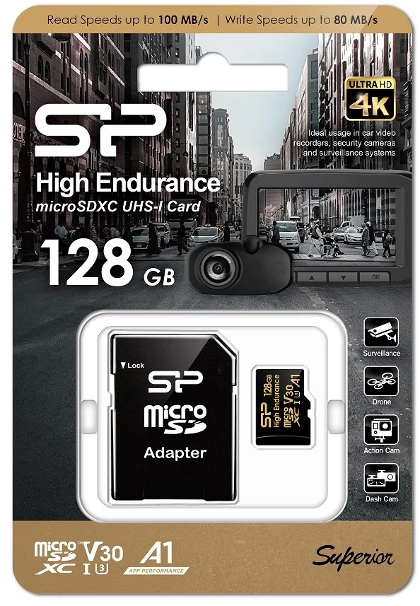 SILICON POWER HIGH ENDURANCE MICRO SDXC 128GB + ADAPTER CLASS 10 UHS-I U3 A1 V30 100/80 MB/s