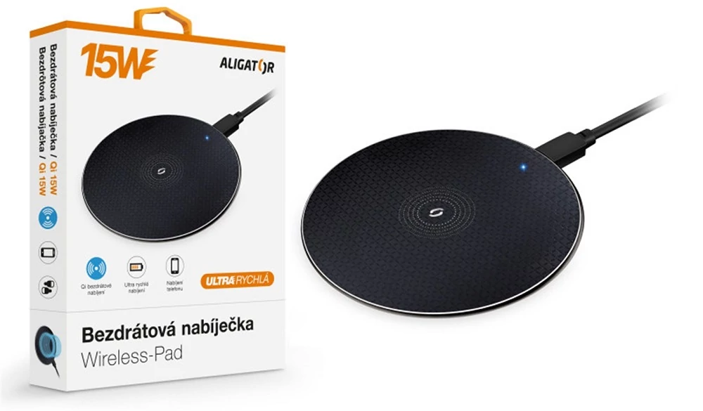 ALIGATOR CHQ003 QI VEZETÉK NÉLKÜLI GYORSTÖLTŐ PAD 15W FEKETE