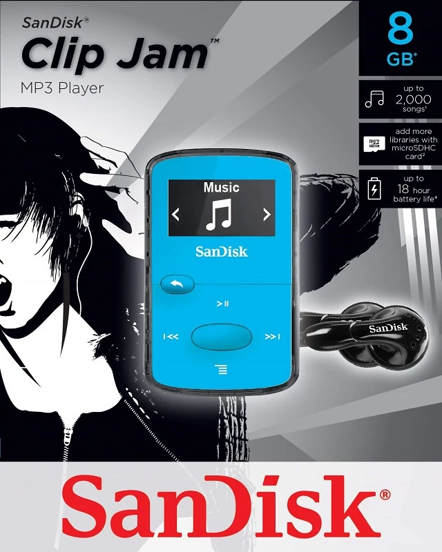 SANDISK CLIP JAM MP3 LEJÁTSZÓ 8GB KÉK