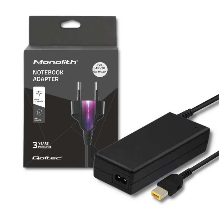 QOLTEC LENOVO 65W 20V 3.25A SLIM TIP+PIN NOTEBOOK/LAPTOP TÖLTŐ TÁPKÁBELLEL (50053)