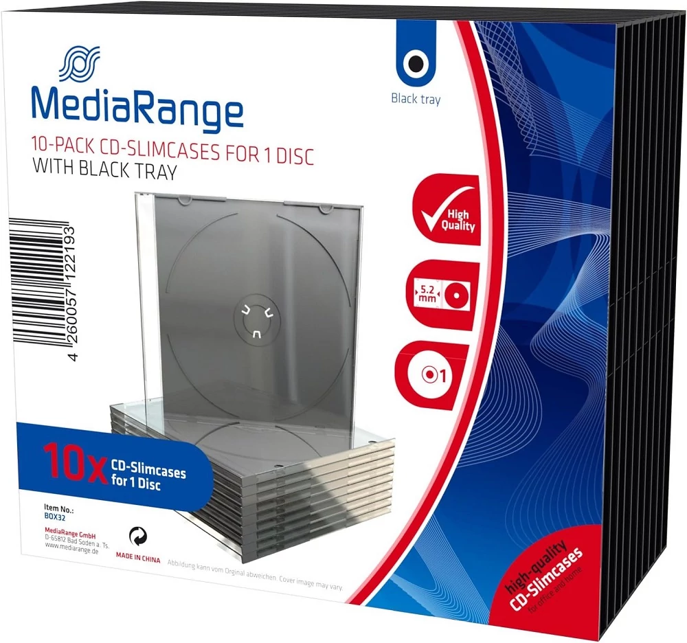 MEDIARANGE CD TOK SLIM 5,2mm FEKETE 10 DB-OS CSOMAG BOX32