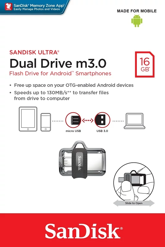 SANDISK USB 3.0 PENDRIVE ULTRA DUAL M3.0 OTG USB/MICROUSB 16GB