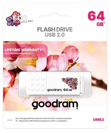 GOODRAM UME2 USB 2.0 PENDRIVE 64GB SPRING FEHÉR