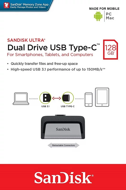 SANDISK ULTRA DUAL DRIVE USB 3.1 TYPE-C/USB 3.1 OTG PENDRIVE 128GB
