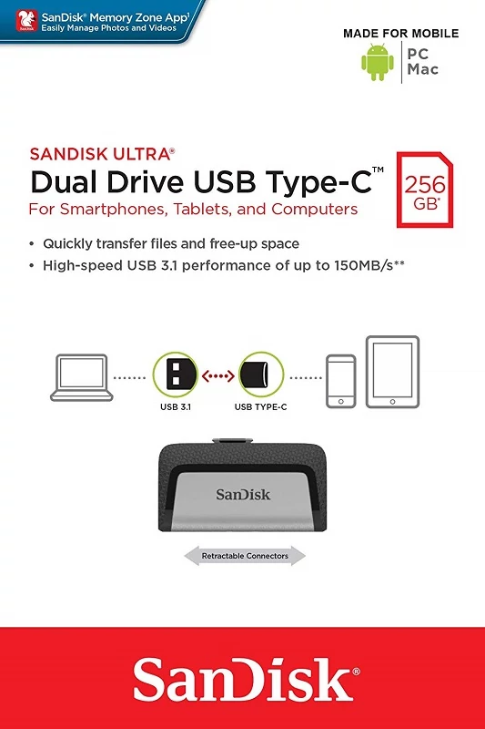 SANDISK ULTRA DUAL DRIVE USB 3.1 TYPE-C/USB 3.1 OTG PENDRIVE 256GB